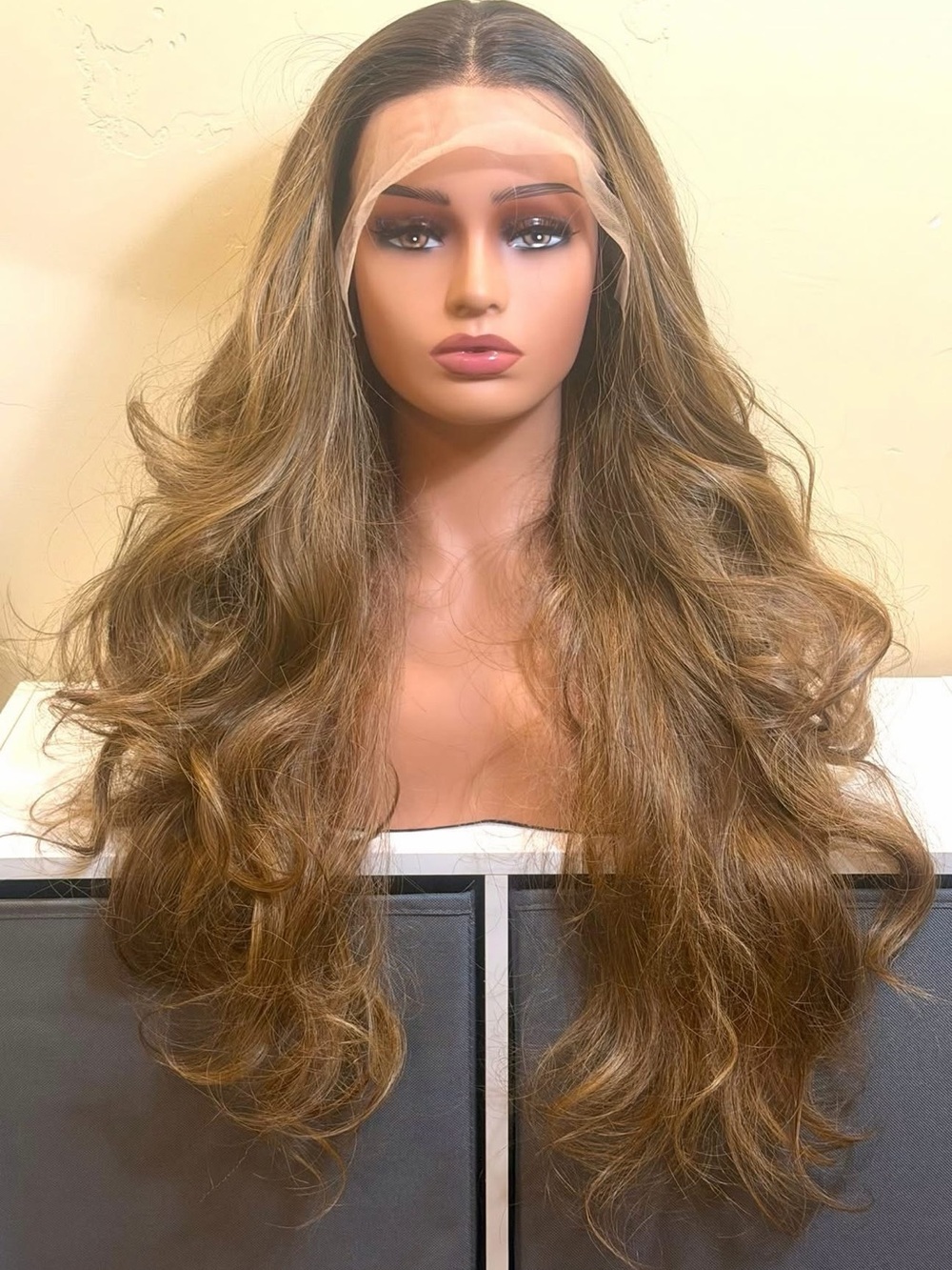 Luxury Long Wavy Lace Front Wig - Light Brown Balayage Futura Synthetic 13x4 - Picture 2 of 4